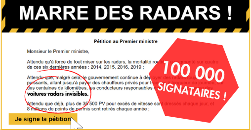 Marre des radars : merci pour vos 100 000 signatures !